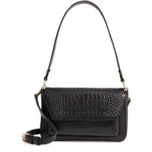 Nordstrom | Stella croc embossed leather shoulder bag black